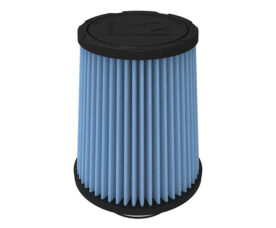 Blue cylindrical pleated air filter with black end caps, likely for a car or vacuum engine intake