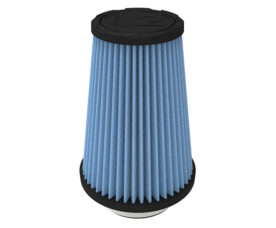 Cone-shaped blue pleated air filter with black end caps