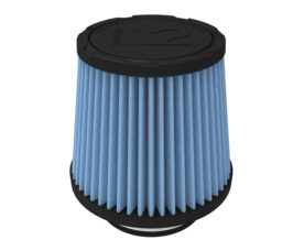 Blue pleated cylindrical air filter with black end caps, used in air purifiers or ventilation systems.