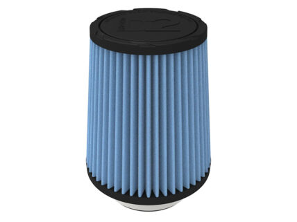 Blue pleated engine air filter with black end caps and a round base, likely for automotive use.