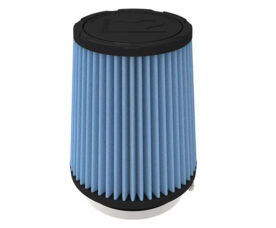 Blue pleated cylindrical air filter with black ends (likely car engine air filter)