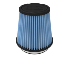 Blue conical pleated air filter with black end caps, used for engine intake