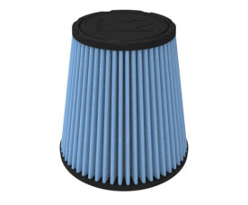 Blue conical air filter with black rubber ends, likely for a car or motorcycle intake system only showing the filter element.