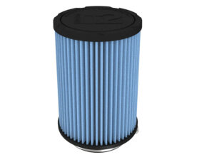 Blue pleated cylindrical air filter with black end caps