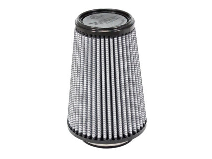Conical air filter with pleated metal mesh and black rims, used in engine intake