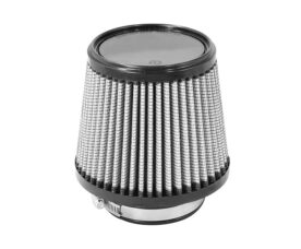 Conical automotive air filter with pleated metal mesh and black ends.