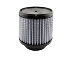Engine air filter with pleated element and black end caps, isolated on white background.