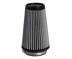 Cone-shaped metal mesh air filter with a clamp at the base for engine intake