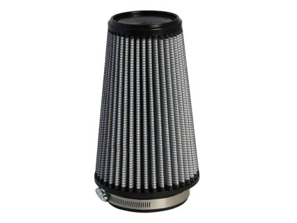 Cone-shaped metal mesh air filter with a clamp at the base for engine intake