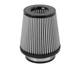 Conical high-flow engine air filter with metal mesh exterior and rubber seals at the ends.