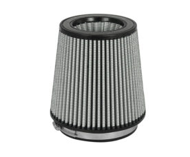Cone-shaped air filter with pleated metal mesh and black end rings.