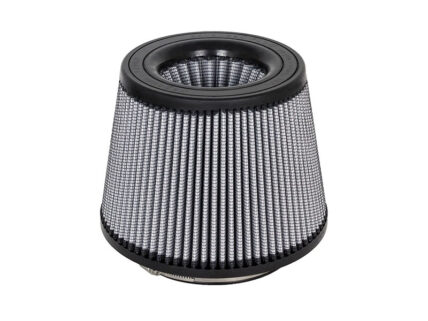 Cone-shaped automotive air filter with pleated filtration media and black end caps