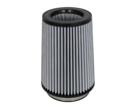 Cylindrical pleated air filter with black end caps, used in car engines or HVAC intake.