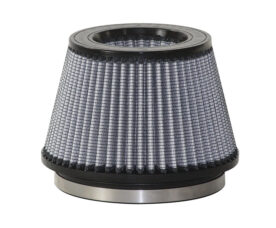 Conical pleated air filter element for an automobile, with a metal base and rubber gasket at the bottom edge