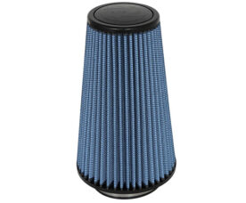 Cone-shaped blue pleated air filter with black end caps