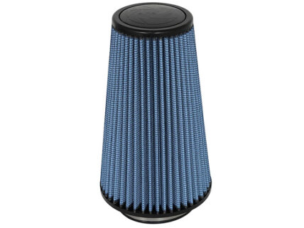 Cone-shaped blue pleated air filter with black end caps