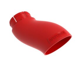 Red silicone turbo intake elbow hose with embossed AFE Power branding for high-performance air intake systems.