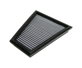 Rectangular pleated air filter with a black frame, angled against a white background (car/HVAC air filter).