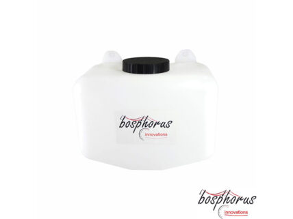 White plastic jerry can with a black screw cap and a Bosphorus Innovations label on the side.