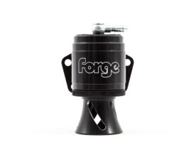 Black cylindrical device with the white 'forge' logo, mounted on a curved black stand against a white background.