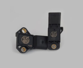 Two black 5-bar valve adapters with gold terminal inserts on a gray background.